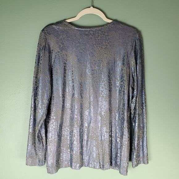 Chico's Womens Touch of Cool Foil Houndstooth Layering Tee Size Large 2 Stretch - Picture 2 of 6
